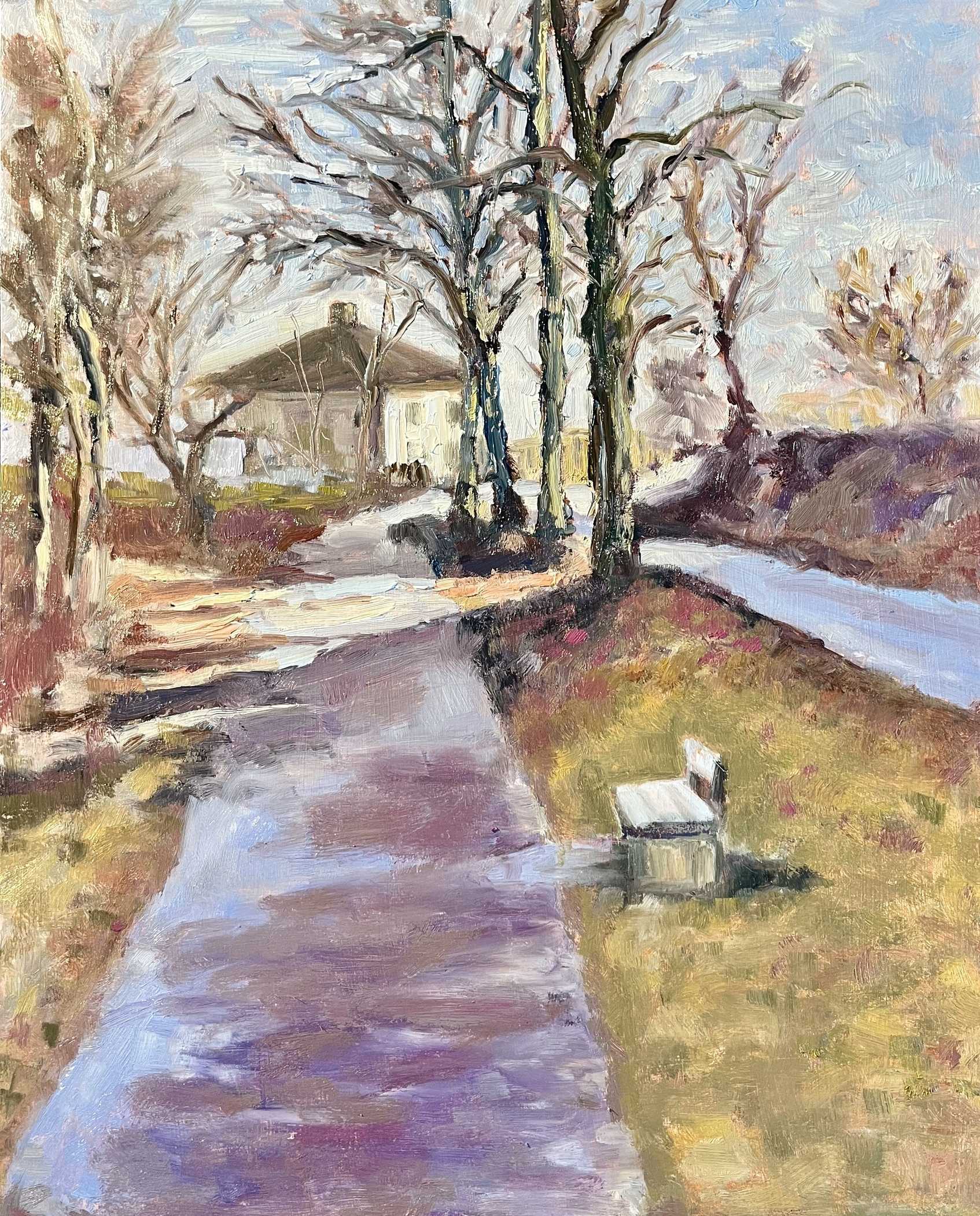 "Converging Paths original oil painting detail, Saltsjöbaden Sweden, by Sally Herriott"