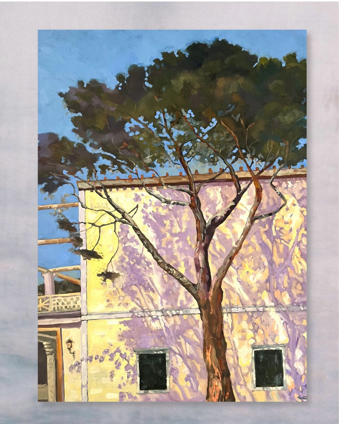 "Shadows of Herculaneum large original oil painting, ancient ruins in dappled light, Malibu California, by Sally Herriott"