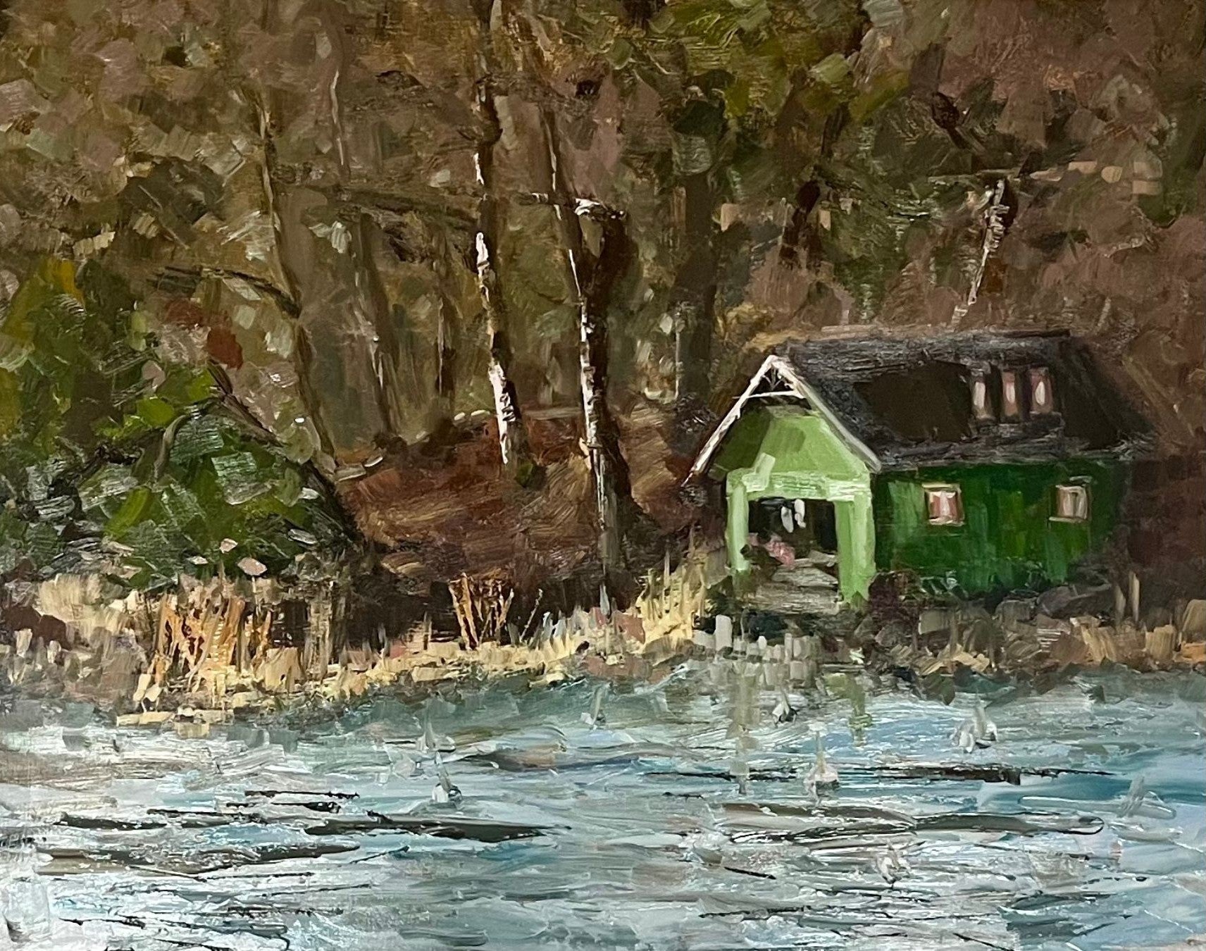 Green Boat Shed - original oil painting, Saltsjöbaden, Sweden