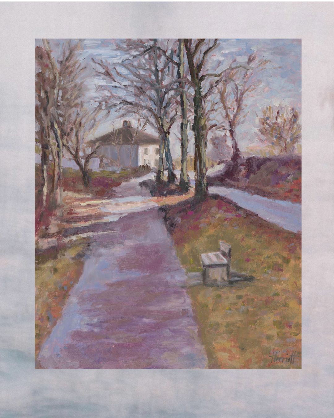 "Converging Paths original oil painting, converging pathways landscape, Saltsjöbaden Sweden, by Sally Herriott"