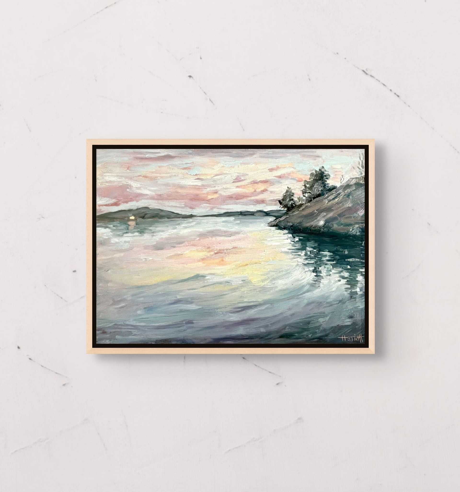 "Icecream Skies original oil painting against a plain background, by Sally Herriott"
