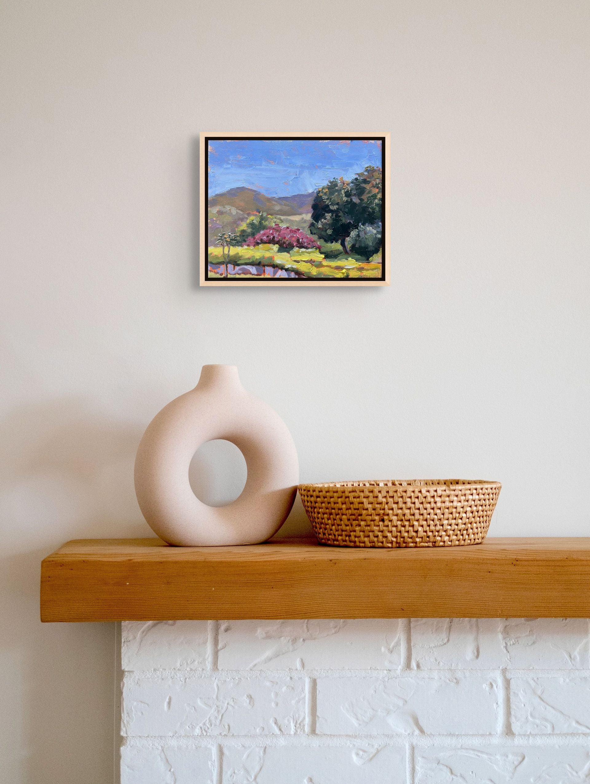"Pink Glory original oil painting on a calm shelf, by Sally Herriott"