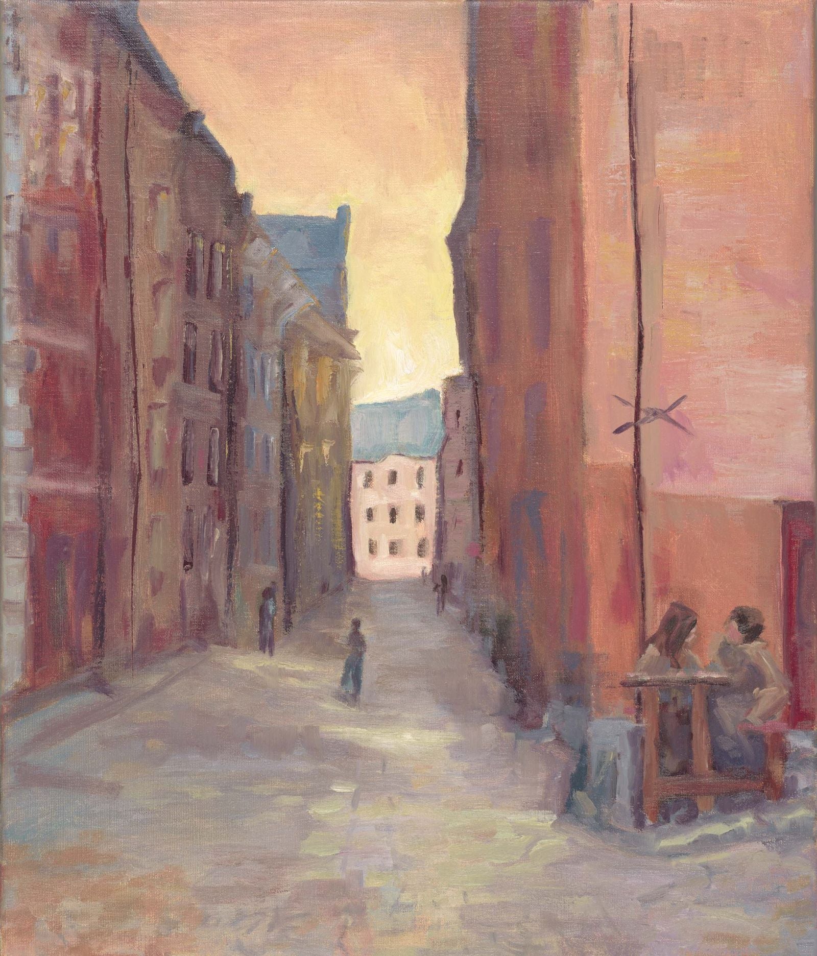 "Terracotta Serenade original oil painting detail, Gamla Stan Stockholm, by Sally Herriott"