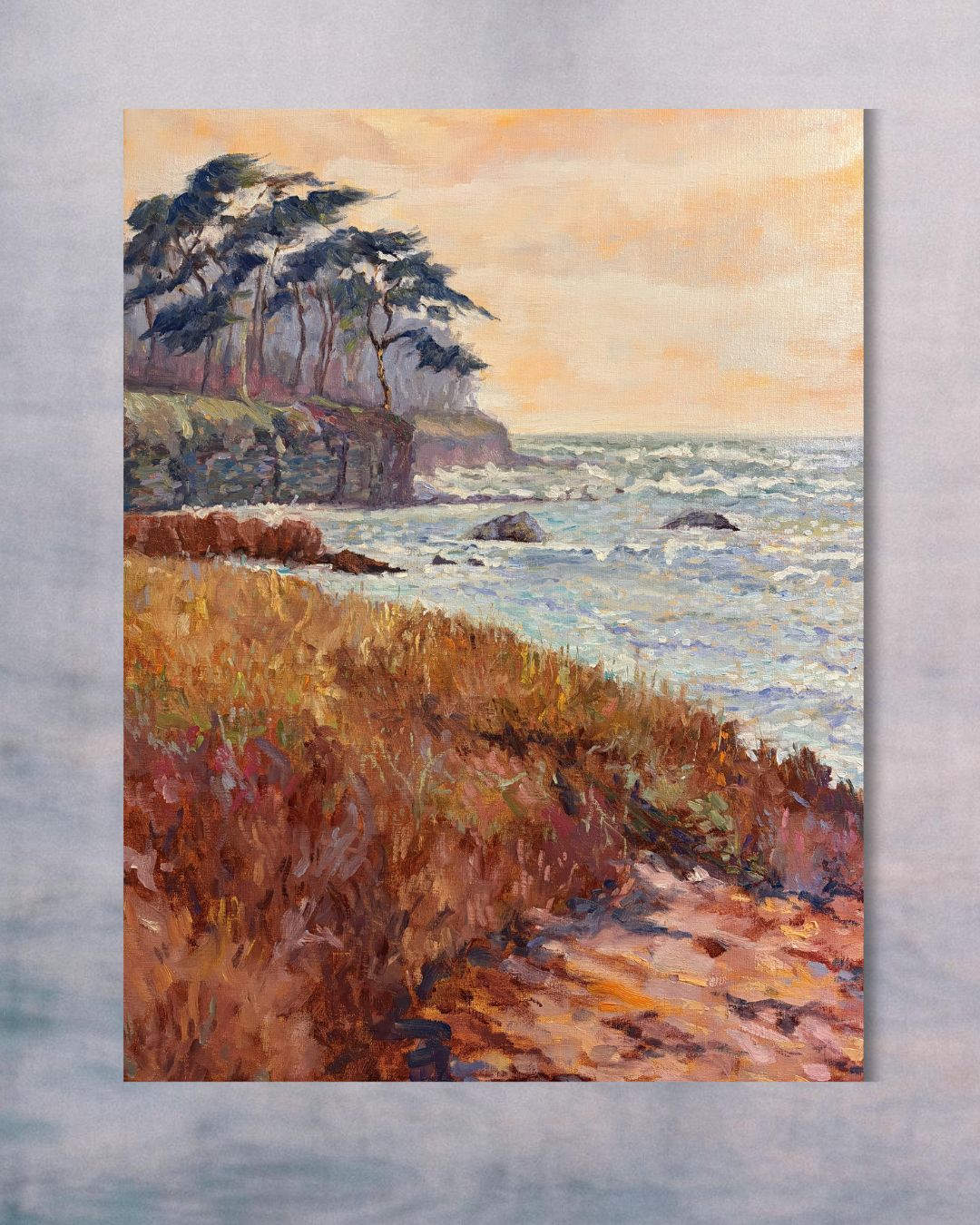 "The Tree That Danced original oil painting, windswept tree, Gotland Sweden, by Sally Herriott"