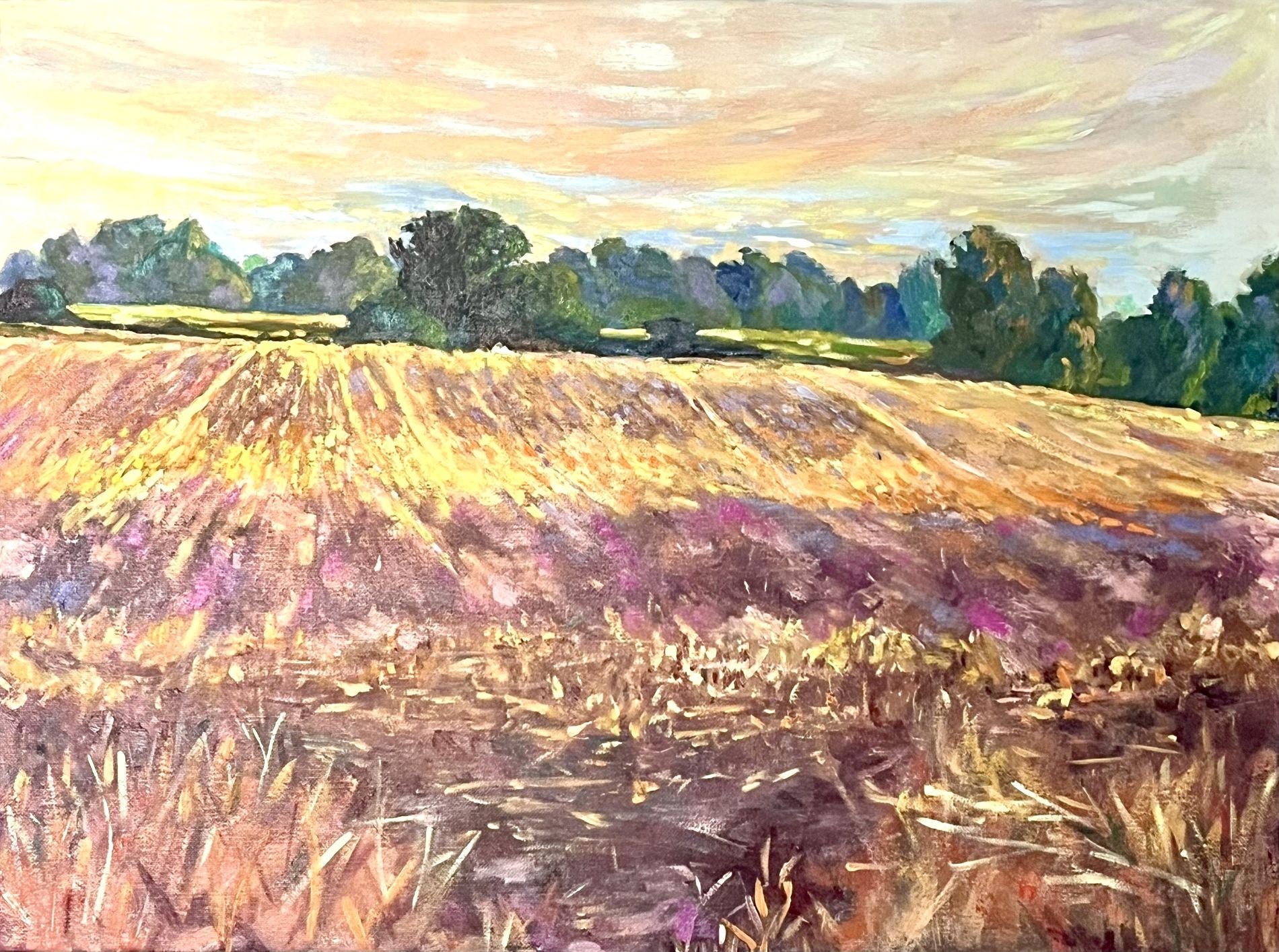 "After the Harvest original oil painting detail, Puy Vidal France, by Sally Herriott"
