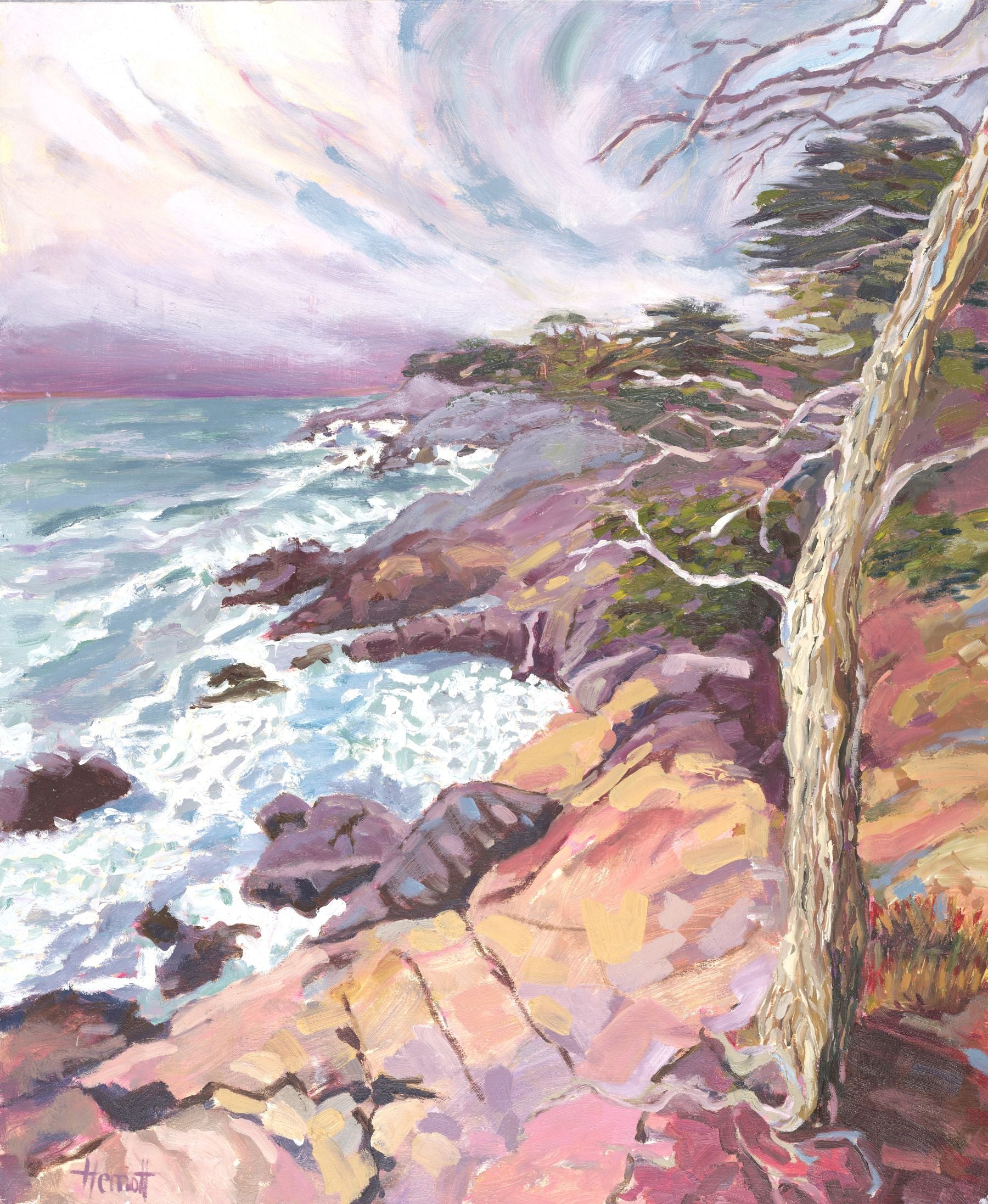 "Sentinel by the Sea original oil painting close-up, by Sally Herriott"