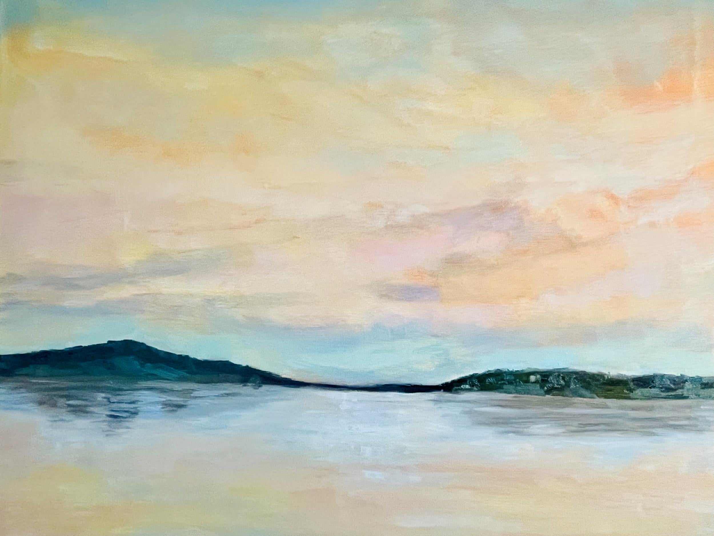 "Tranquil Reflections original oil painting detail, Saltsjöbaden Sweden, by Sally Herriott"