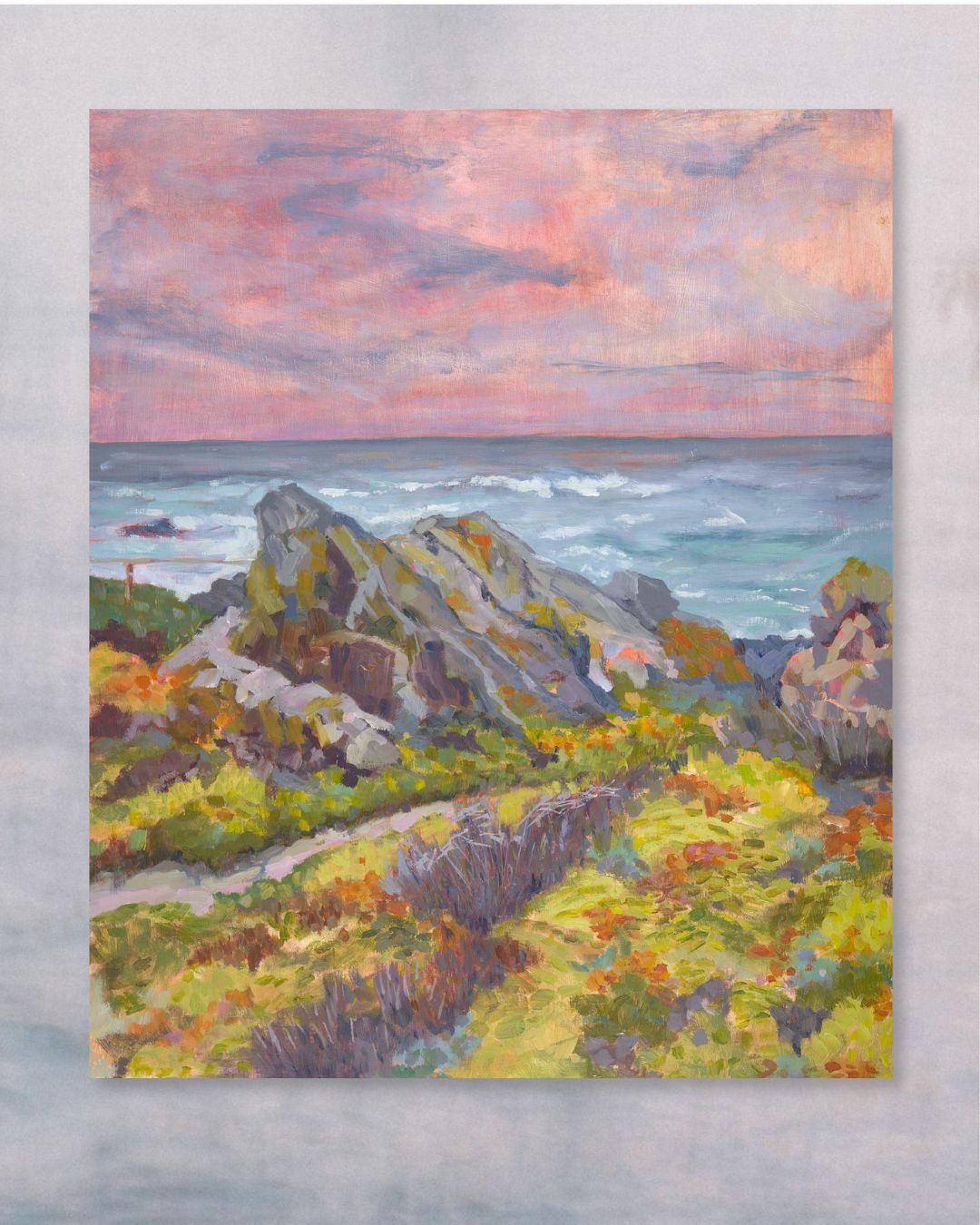 "Restless Rocks original oil painting, rugged coastal rocks, Monterey California, by Sally Herriott"