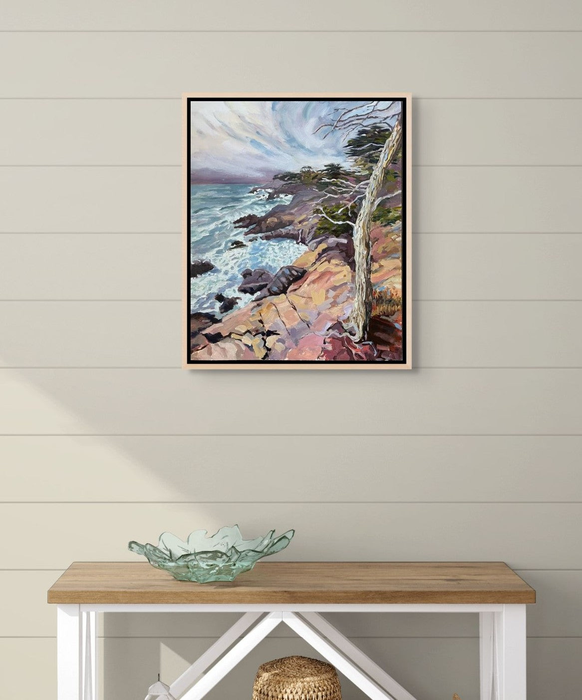 "Sentinel by the Sea original oil painting close-up detail, Monterey California, by Sally Herriott"