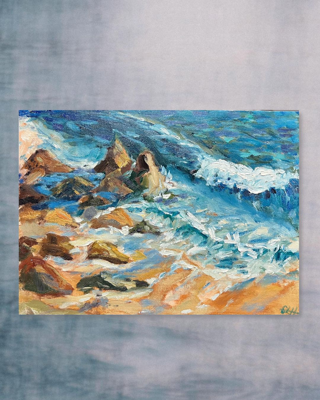 "Swell Waves original oil painting, rolling ocean waves, Abalone Cove California, by Sally Herriott"