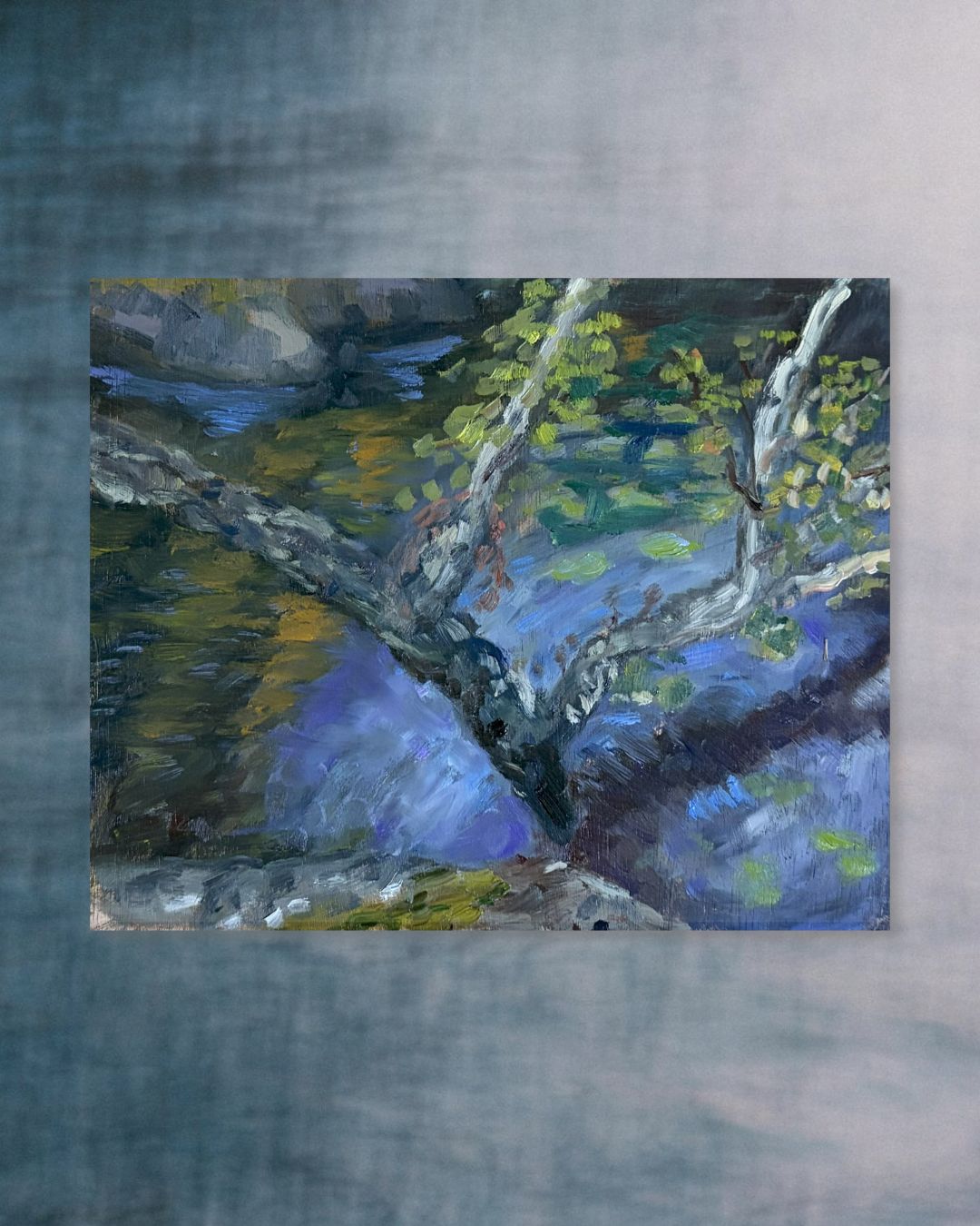 "Whispering Waters original oil painting dark detail, Saltsjöbaden Sweden, by Sally Herriott"